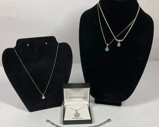 Sterling Silver Necklace Lot with Cubic Zirconia Pendants