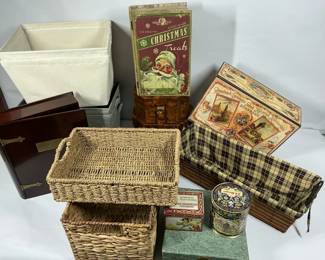 Wicker Baskets Storage Boxes and Holiday Tins