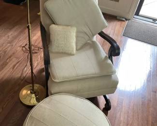 Upholstered Gliding Chair with Ottoman and Adjustable Floor Lamp