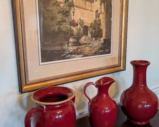 Pottery Barn 3 Pc Pottery And Framed Art Picture