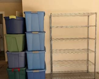 Metal Shelf And Large Storage Containers