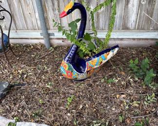 Talevera outdoor swan planter