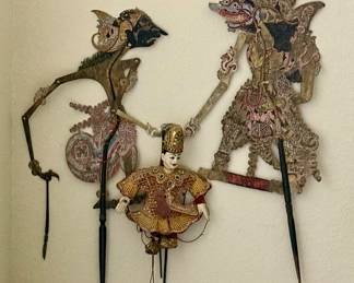 Indonesian leather shadow puppets and marionette