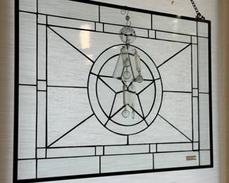 Large pieced glass Texas star hanging