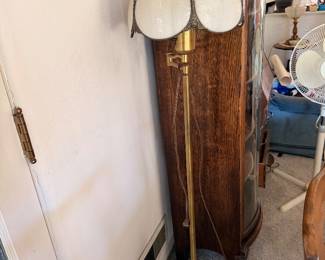 stained glass shade, heavy brass base 