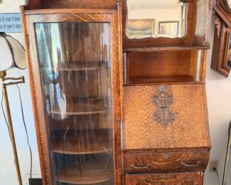 curved glass oak secretary desk 