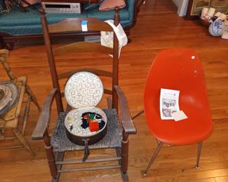 Antique Rocking Chair and Mid Century Modern Side Chair