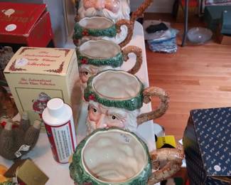 Fitz and Floyd Santa Pitcher and Mugs