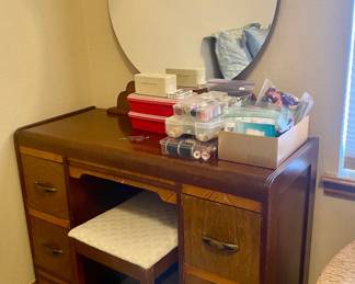 Vintage Art Deco Waterfall Vanity Desk W/ Mirror and Seating