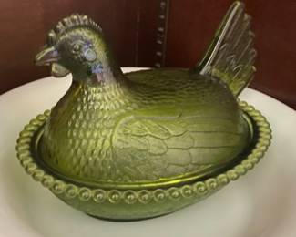 Vintage Indiana Green Glass (Hen on Nest)