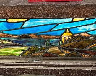 Antique Casket Table Stain Glass Back Lit Base. ONE-OF-A KIND !