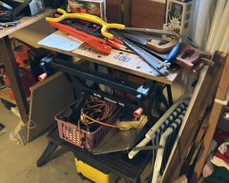 Saws, workmate, painting supplies