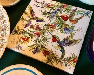 Decorative ceramic tile hummingbird