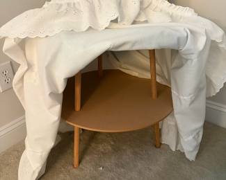C38 - $25. Glass Top Bedside Table with Shelf. Includes linens.