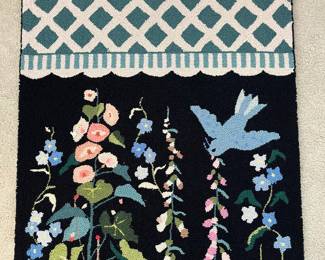 C23 - $200. Claire Murray "English Garden" 100% Wool. Hooked runner. Measures 2' x 5'. Feb 1990 manufacture date