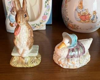 C51 - $40. 10 Piece Beatrix Potter / Peter Rabbit LOT. Cross Stitch, music box, Beswick Figurine, Royal Albert, Wedgwood, etc.