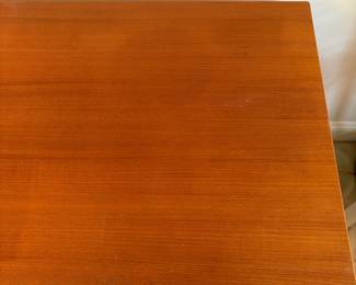 C18 - $650. Arne Vodder for H. Sigh & Sons. Teak Drop Leaf Writing Desk. Measures 48" x 23.5" x 28" tall. (65" with leaf up) Needs minor repairs and has light surface blemishes.