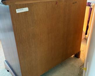C34 - $125. 4 Drawer Wood Night Stand / Small Dresser. Measures 36" wide x 21" deep x 34" tall. No brand. Good condition. Has one minor ding in the top and some surface scratches.