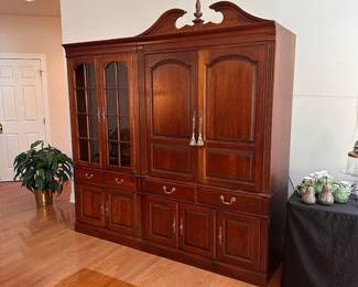 C3 - $150 for the pair. Pennsylvania House TV Cabinet. Moves in 2 pieces. (willing to split if I have interest) Larger part holding the TV is 48" wide x 24" deep x 88" tall. (TV space measures 37.5" x 43" tall and is currently holding a 40" TV.) Smaller cabinet with adjustable glass shelves measures 36" wide x 18" deep x 78" tall.