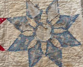 C71 - $50. Antique Quilt - probably a cutter. Measures 84" x 99". Has holes and wear throughout.