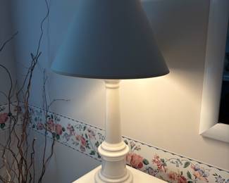 C21 - $20. Single White Table Lamp. Shade is in good condition.