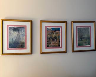 C49 - $30. Set of 3 Framed Monet Reproductions. Each measures 16" x 19". Framed & matted beautifully.