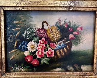 C113 - $75. Robert Grace Floral Still Life. Framed it measures 16" x 14".