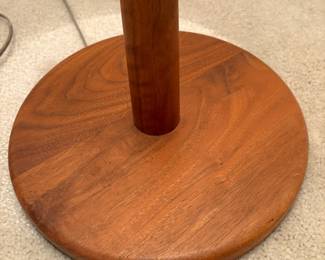 C33 - $175. MCM Teak Wood Base Floor Lamp. Measures 60" tall. Has original shade that is in fair condition.