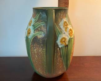 C120 - $75. Roseville Jonquil Pottery Vase. 7.5" tall.
