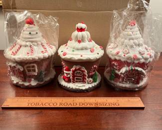 C122 - $40. Set of 3 Gingerbread Cupcakes Houses by Valerie.