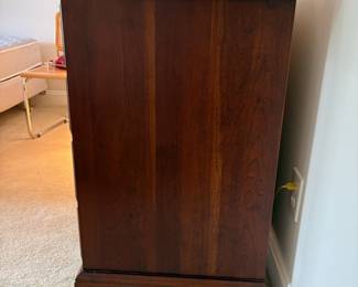 C34 - $125. 4 Drawer Wood Night Stand / Small Dresser. Measures 36" wide x 21" deep x 34" tall. No brand. Good condition. Has one minor ding in the top and some surface scratches.