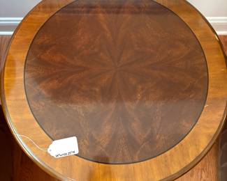 C86 - $60. Drexel Round Side Table. Very good condition with some wear on top. Measures 24" round x 22.5" tall.