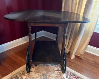 C29 - $75. Wheeled Tea Cart. Measures 27" x 17.5" x 28.5". Each leaf adds an additional 9.75".