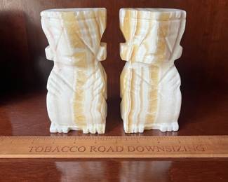 C43 - $30. Marble / Agate Bookends. Measures 2.75" wide x 2" deep x 6" tall.