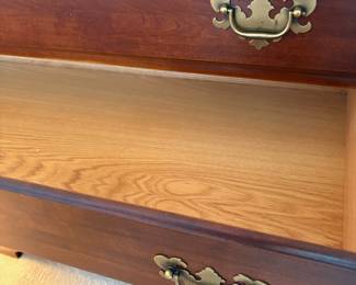 C34 - $125. 4 Drawer Wood Night Stand / Small Dresser. Measures 36" wide x 21" deep x 34" tall. No brand. Good condition. Has one minor ding in the top and some surface scratches.