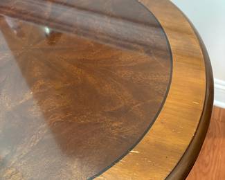 C86 - $60. Drexel Round Side Table. Very good condition with some wear on top. Measures 24" round x 22.5" tall.