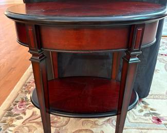 C88 - $40. Bombay Company Oval Side Table with Single Drawer. Good condition, has some wear on the top. Measures 25.5" x 17" x 25.75" tall.