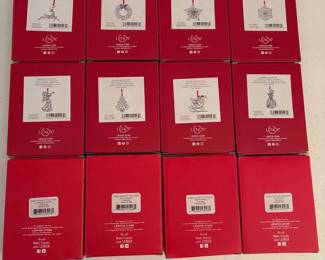 C83 - $40. LOT of 12. Lenox Sparkle & Scroll Silverplate Ornaments. 8 from the same collection, 4 from a different one. All in original boxes & packaging.