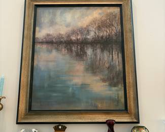 C72 - $60. "Winter Glow" print by Liv Carson featuring a textured landscape. Measures 45" x 52.5".