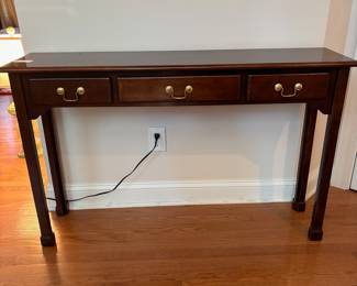 C90 - $95. Bombay Company Mahogany Console Table. Measures 48" x 12" x 30" tall.