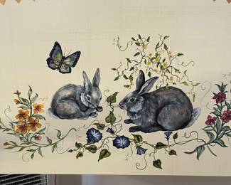 C111 - $225. Painted Bunny Bench. Measures 48.5" x 21" 43.75" tall. Floor to seat 19.5".