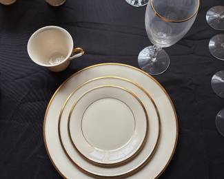 C41 - $250. 95 Pieces of Lenox Eternal Ivory & Gold Rimmed China. (Lots of 2nds in this lot). Service for 12 with lots of extras!