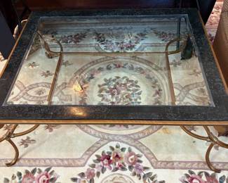 C69 - $75. Large Metal & Glass Coffee Table. Double Layered. Measures 54" x 44" x 20.25" tall.