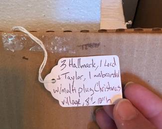 C80 - $40. Lot of 5 Christmas Village: 3 Hallmark, 1 Lord & Taylor, 1 unbranded multi plug. Excellent condition. 8" - 10" tall.