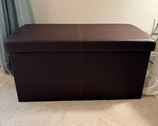 C56 - $30. FHE Storage Bench with Padded Lid. Like new, brown faux leather. Measures 31.5" x 16" x 16" tall.