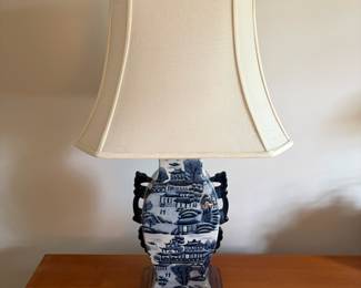 C16 - $50. Crackle Glaze Pagoda Lamp. Measures 28.5" tall.