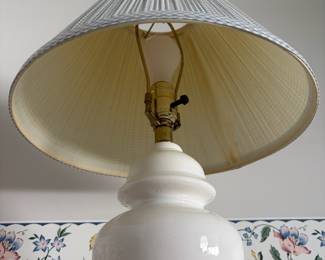 C59 - $30. PAIR of White Table Lamps. Measures 22" tall. Shades are in ok condition.