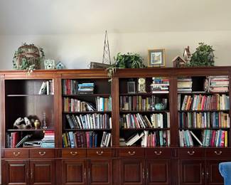 C32 - $350. Pennsylvania House Modular Library Wall System. Solid Wood. Moves in 4 sections - each section is 1 tall piece and top & bottom do not split. Each measures 36" wide x 19" deep x 78.25" tall.