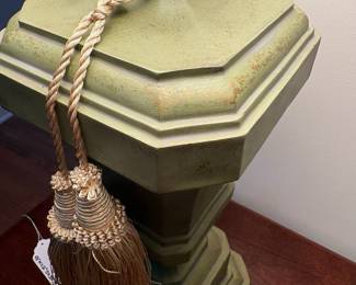 C96 - $50. Pair of Green & Gold Table Lamps. Measures 31" tall.