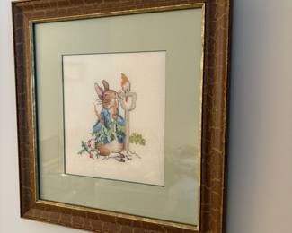 C51 - $40. 10 Piece Beatrix Potter / Peter Rabbit LOT. Cross Stitch, music box, Beswick Figurine, Royal Albert, Wedgwood, etc.